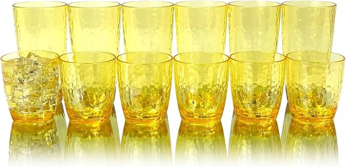 Set of 6 Hammered Style 15-ounce/430ml Acrylic Glasses Plastic Tumbler,BPA Free,Dishwasher Safe (Yellow)