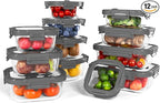 12-Pack Glass Containers with Tempered Lids – Borosilicate, Oven-Safe(-4°F~950°F), Airtight, BPA-Free, Multi-Size for Meal Prep, Dishwasher Safe (Gray)