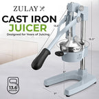Zulay Kitchen Cast Iron Juicer - Easy-to-Clean Heavy-Duty Manual Juicer, Professional Citrus Juicer - Stainless Steel Lemon Squeezer - Manual Citrus Press & Orange Squeezer - Orange Juicer