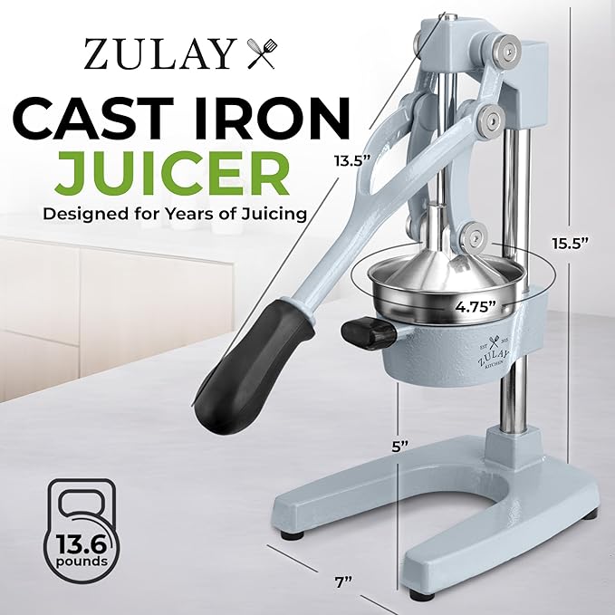 Zulay Kitchen Cast Iron Juicer - Easy-to-Clean Heavy-Duty Manual Juicer, Professional Citrus Juicer - Stainless Steel Lemon Squeezer - Manual Citrus Press & Orange Squeezer - Orange Juicer