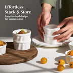 DOWAN 8 oz Ramekins Oven Safe for Creme Brulee, Souffle Dish Baking Bowls, Custard Cups for Pudding Dips Sauce Dessert Yogurt Ice Cream, Ceramic Ramiken Set of 6, Soft White