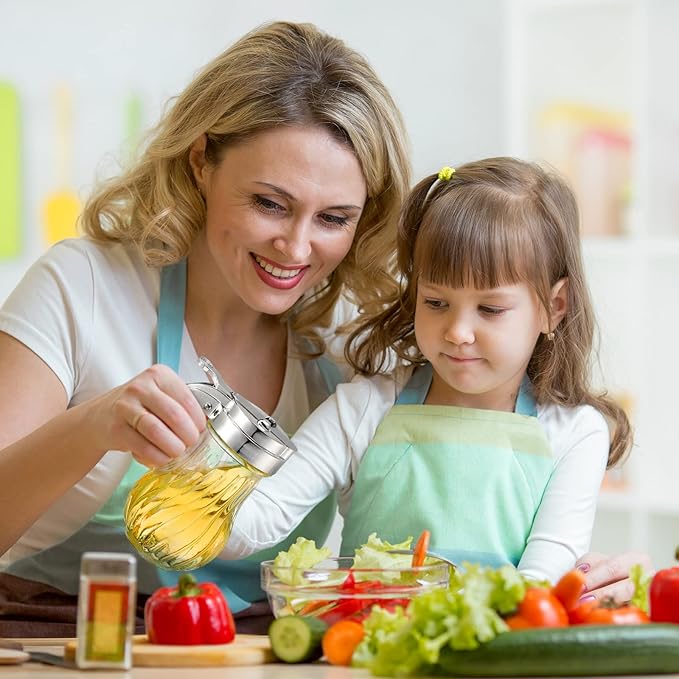 4 Pack Syrup Dispensers Glass Honey Jar Bottle Maple Sugar Dispenser 6 oz Retracting Spout Syrup Containers Pitcher For Milk Coffee Home Restaurant Kitchen Bar Oil Condiment (Delicate Style)