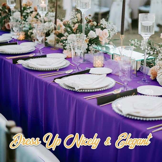 BRILLMAX 4 Pack Purple Tablecloths for 8 Foot Rectangle Tables 90 x 156 Inch - 8ft Rectangular Bulk Linen Polyester Fabric Washable Cloth Cover for Wedding Reception Banquet Birthday Party