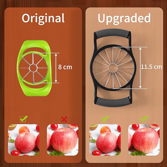 Newness 5.12 Inch Extra Large Apple Slicer, 16 Slices, Durable Stainless Steel Apple Corer, Black, Silicone Handle