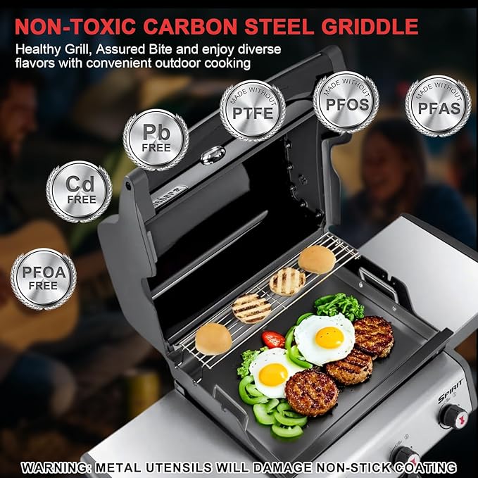 Spirit E-425 Flat Top Griddle Insert for Weber GS4 Spirit I & II 300 Series, Carbon Steel Griddle Plate for Genesis Silver/Gold/Platinum 1000-3500, Replacement for Weber 7638 7639 Grates