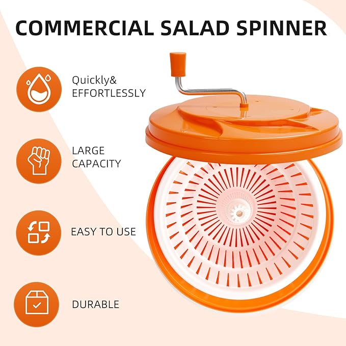 YBSVO 5-Gallon Commercial Salad Spinner – Heavy Duty Large Lettuce Dryer & Vegetable Washer – Manual Food Prep Spinner for Restaurants & Catering (BPA-Free, Holds 5-6 Heads)