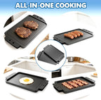 SafBbcue Upgraded 2-IN-1 Reversible Cast Iron Griddle, 17.5 x 10.8 Inch Griddle Pan with Silicone Cooling Handle, Griddle for Gas Stove, Electric, Flat Top, Portable for Stovetop or Outdoor Camping