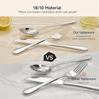 HIKAA 60-Piece Silverware Set for 12, 18/10 stainless Steel Flatware Set, Mirror Polished Cutlery Set, Dishwasher Safe Utensils for Home, Restaurant, Wedding Gift