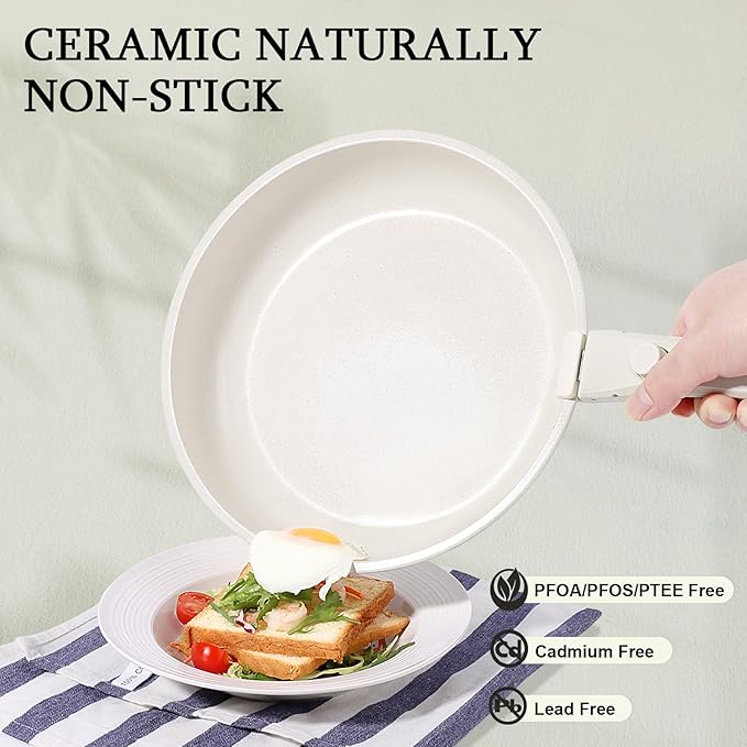GiPP Non Stick Frying Pans Set Removable Handle, Oven Safe Nonstick Fry Pan Skillets with Detachable Handle, Granite Coating Healthy Cooking Compatible with All Stovetops, PFOA Free, RV Cookware set