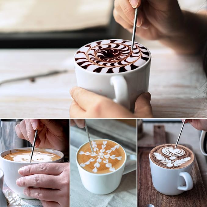 Milk Frothing Pitcher, 600ml/20oz Steaming Pitchers Stainless Steel Milk Coffee Cappuccino Latte Art Barista Steam Pitchers Milk Jug Cup with Decorating Art Pen, Matte White