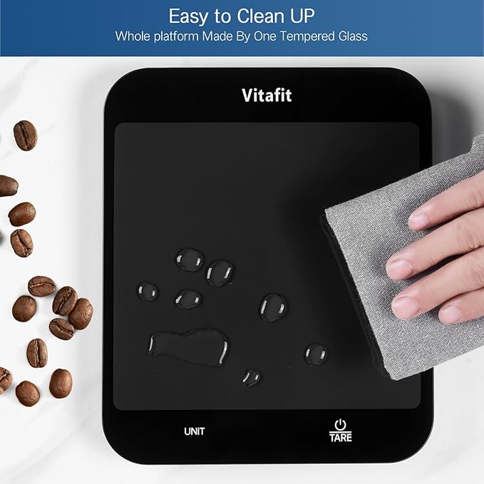 Vitafit 33lb Food Scale, High Accuracy in 0.1oz by Our Professional Factory Since 2001, Digital Kitchen Scale Weight Grams and Ounces for Cooking & Baking, 8.5x7.1in Big Platform, 3*AAA Battery, Black