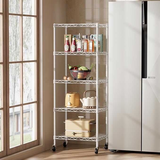 SINGAYE 5 Small Wire Shelves Kitchen Pantry Close Home Organizers and Storage Bathroom Shelf Laundry Room Organization Adjustable Book Metal Garage Shelving Unit