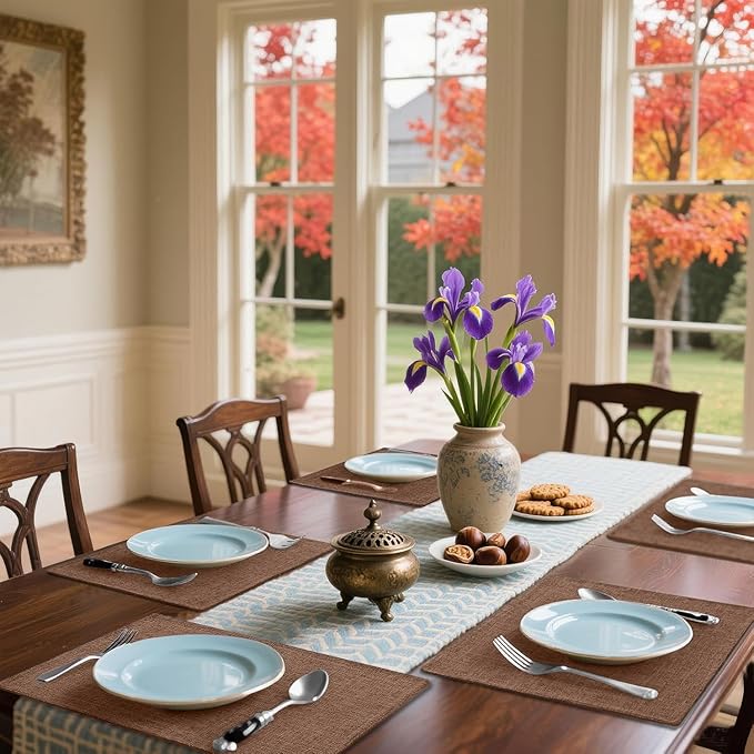 Homaxy Cloths Placemats for Dining Table Set of 6, Heat Resistant Washable Cotton Linen Blend Table Mats, Easy to Clean Place Mats for Indoor Outdoor Party Kitchen Decoration, 13" x 19", Brown