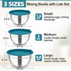 TeamFar Mixing Bowls, Stainless Steel Nesting Salad Bowls with Airtight Lids Set, For Serving/Mixing/Storing, Healthy & Heavy-duty, Dishwasher Safe & Easy Clean, 4.6/3 / 1.5 QT, Navy Blue