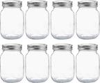 YINGERHUAN Glass Regular Mouth Mason Jars, 16 oz Clear Glass Jars with Silver Metal Lids for Sealing, Canning Jars for Food Storage, Overnight Oats, Dry Food, Snacks, Candies, DIY Projects (8PACK)