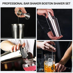 Mwellewm Cocktail Shaker Boston Shaker Set 15 Pcs Professional Bartender Kit Bar Shaker Stainless Steel Drink Shaker Bartending Martini Shaker Tin Mixed Alcohol Shaker Tool for Beginner(Silver)