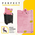 Travel Blanket Airplane Compact with Hoodie – 2in1 Airplane Travel Accessories from Plane Blanket to Travel Pillow with Luggage Strap, Soft Handle & Secure Pocket (Light Pink, 62x41'')