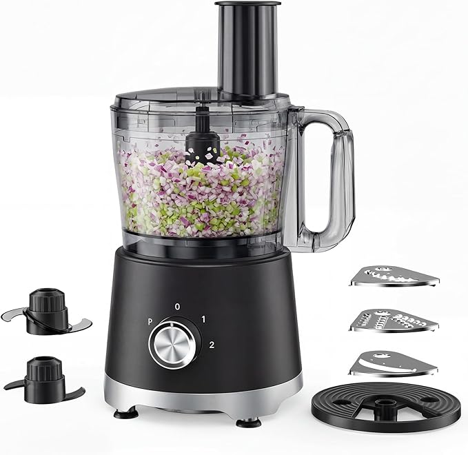 OLIXIS Food Processor 10.5 Cup, Vegetable Choppers with Slicing Shredding Chopping Kneading, Dishwasher Safe, Food Grinder, Stainless Steel Blades, for Smoothie Fruit Dough, 2.6QT, Black