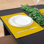 Linen Fabric Placemats Set of 4, Machine Washable, Heat Resistant, Wrinkle Free, Thick Polyester Kitchen Place Mats for Dining Table (Yellow)