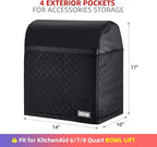HOMEST Stand Mixer Quilted Dust Cover with Pockets Compatible with KitchenAid 6/7/8 Quart Bowl Lift, Black(Patent Design)