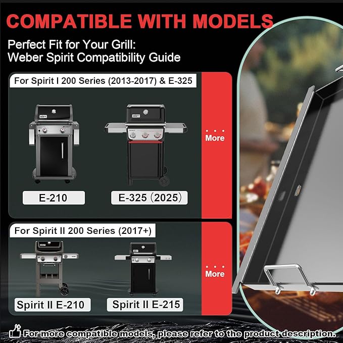 Spirit E-325 Flat Top Griddle Insert for Weber GS4 Spirit II & I 200 Grills, Full Size Griddle Plate for Weber Spirit E-210 S210 E-220 S-220 S-210 S-215 Grill Parts, for Weber 7637 Grates Carbon Steel