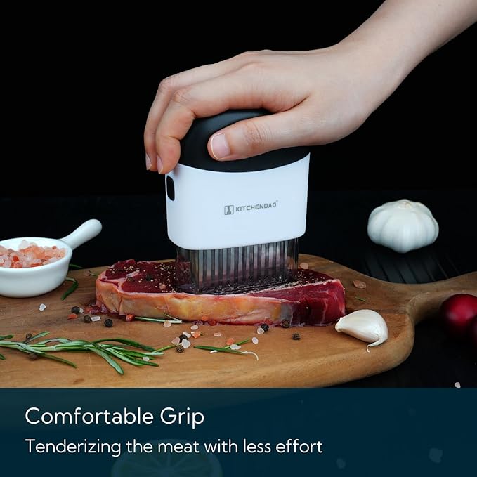 KITCHENDAO Detachable Meat Tenderizer Needle Tool with Safety Lock, Detachable for Easy Cleaning, Dishwasher Safe, 48 Upgraded Stainless Steel Needles, for Tendering Steak Pork Belly Skin Chicken