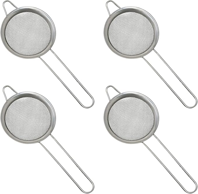 Honbay 4PCS 3.15 Inch Small Tea Strainers Mini Cocktail Strainer Stainless Steel Fine Mesh Strainer Colander Bar Strainer Tool Food Flour Egg White Loose Tea Strainer with Handle