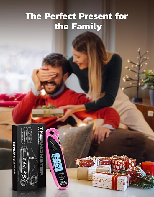 Instant Read Meat Thermometer Digital with Dual Probe & Large Backlit, Food Thermometer for Cooking & Grilling, for Candy/Baking/Oven/BBQ/Grill/Smoker, Pink Kitchen Accessories, Gifts for Women