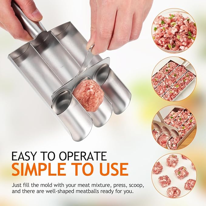 1 Set Stainless Steel Triple Row Meatball Maker Tool Efficient Meatball Mold for Cooking Versatile Kitchen Gadget for Shrimp Cookie Dough and Rice Balls