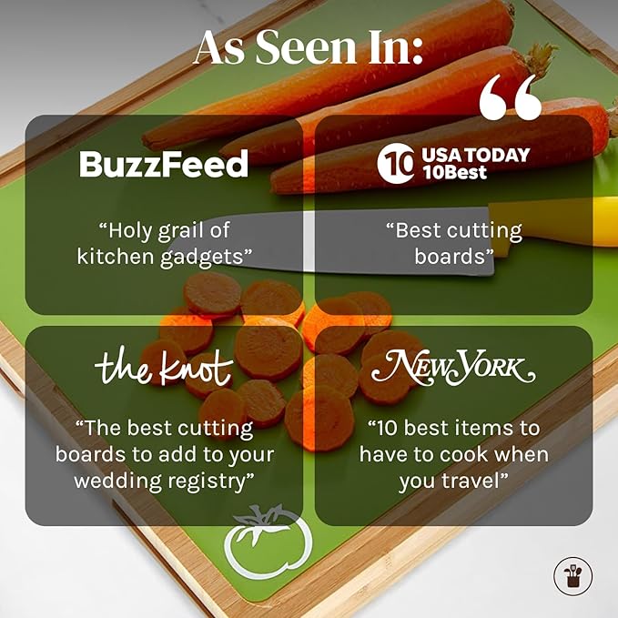 Cooler Kitchen Personalized Cutting Board Set - Custom Engraved Bamboo Charcuterie Board Set with 6 Color-Coded Mats — Engagement Gift, Wedding Gift, Housewarming Gift for Couples & Newlyweds - Large
