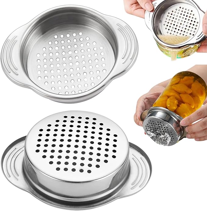 2 Pcs Stainless Steel Strainer, Metal Sieve Can Drainer, Food Grade Dishwasher Safe Tuna Press Oil Drainer Filter Colander for Kitchen Canned Beans Vegetables