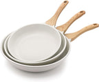 SENSARTE Nonstick Frying Pan Skillets, White Ceramic Coating Omelette Pans, Healthy Cookware Chef's Pan, Free of PTFE & PFAS (9.5+11+12.5 Inch)