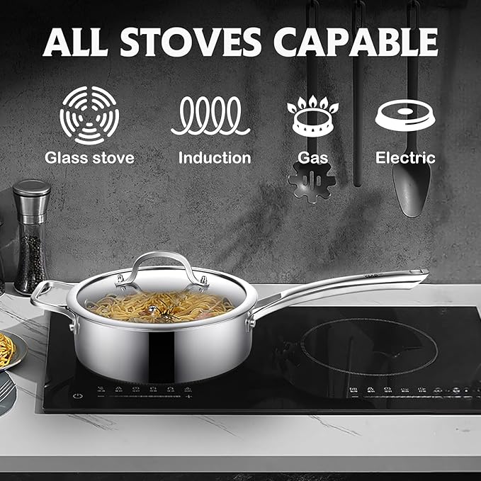 Frying Pans Nonstick Set with Lid,Hybrid Non Stick 5 Quart Saute pan,10 inch Skillet,8 inch Skillet PFOA Free Cookware,Stainless Steel skillet,Deep Braiser,Dishwasher Safe,Works on All Cooktops