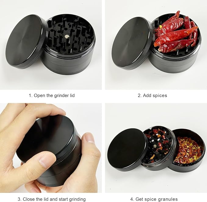Grinder for Kitchen Spices, 3" Large Size Durable Aluminum Alloy Manual Spice Mills (Black)