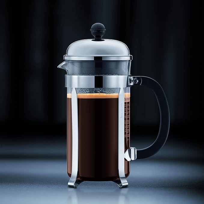 Bodum 34oz Chambord French Press Coffee Maker, High-Heat Borosilicate Glass, Brushed Stainless Steel – Made in Portugal