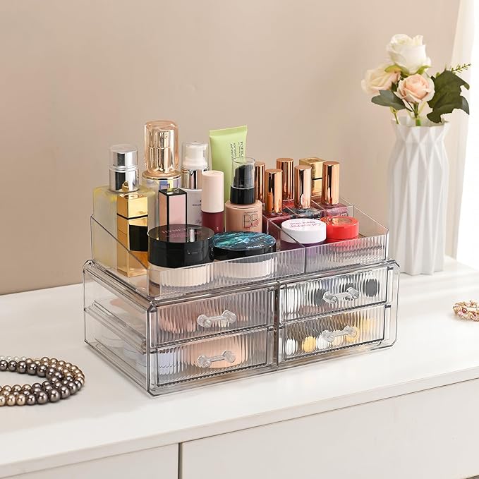 ZHIAI stackable storage drawer, transparent cosmetics storage box, cosmetics and beauty products storage organizer, suitable for makeup room, bathroom, storage room, home