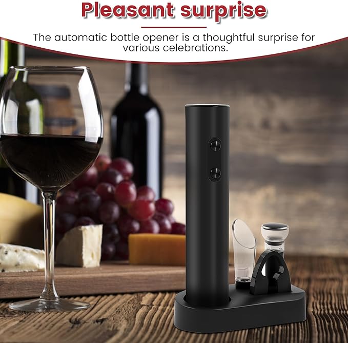 1Pcs Electric Wine Opener Set Efficient Wine Bottle Opener Set with Stand Foil Cutter Wine Pourer Vacuum Stopper Practical Wine Corkscrew Set for Home Party Bar Outdoor