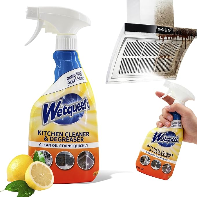 WETQUEEN All Purpose Cleaner Spray, Powerful Kitchen Degreaser Foam Spray, Stubborn Stains Cleaner for Kitchen, Bathroom, Cooker, Countertops, Tiles, Dual-Spray Nozzle, Lemon Scent, 16.91 Fl Oz