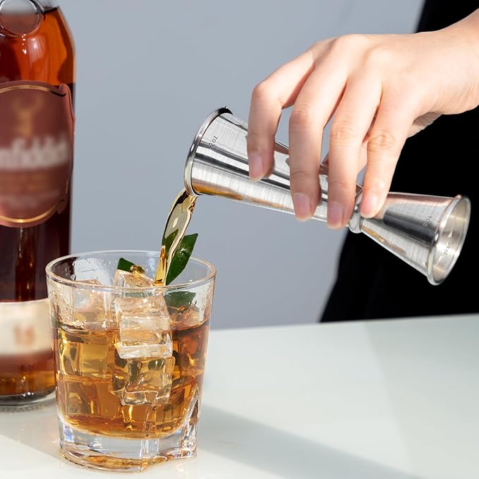 Jigger for Bartending, Briout Double Cocktail Jigger Japanese Premium 304 Food Grade Stainless Steel Jigger 2 OZ 1 OZ with Measurements Inside, Silver