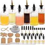 ChezMax Syrup Dispenser Bottles Set of 6, Simple Syrup Bottle for Coffee Bar Accessories, 5oz & 7oz Glass Coffee Syrup Dispenser Syrup Containers for Maple Honey Syrup Oil, Metal Pour Spouts & Labels