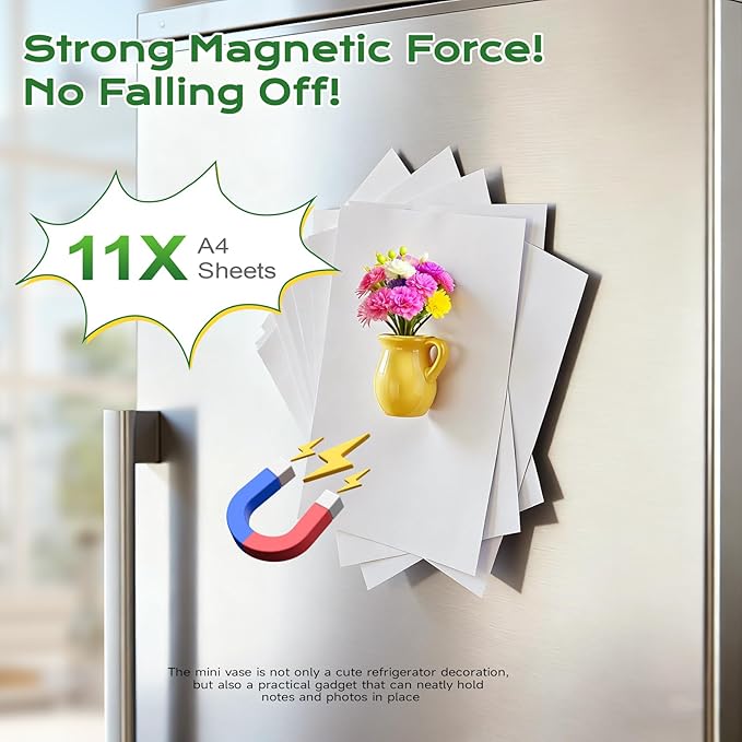 Renmxj Mini Ceramic Vase Magnets for Fridge, Cute Tiny Plant Vase Fridge Magnets for Kitchen Refrigerator Office Locker Decoration with Fake Flowers (5 Pack)