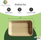 Charity Leaf 200-Pack 9"x6" Palm Leaf Trays | Eco-Friendly, Compostable Bamboo-Style Platters for Events & Weddings