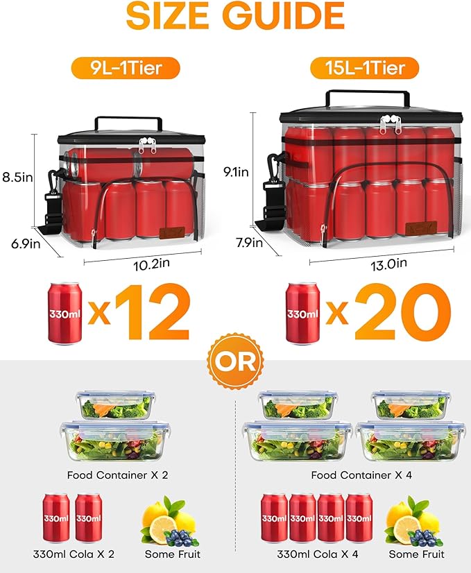 HOTOR Insulated Lunch Box for Men & Women - Leak-Proof Cooler Lunch Bag with 4 Pockets, Adjustable Strap, Ideal for Work, Picnic, Travel - Medium, Navy Blue, 10.2"×6.9"×8.5"