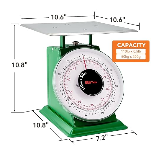 Tada 110-LBS Heavy Duty Portion-Control Mechanical Kitchen and Food Scale Industrial Dial Scale with Stainless Steel Platform