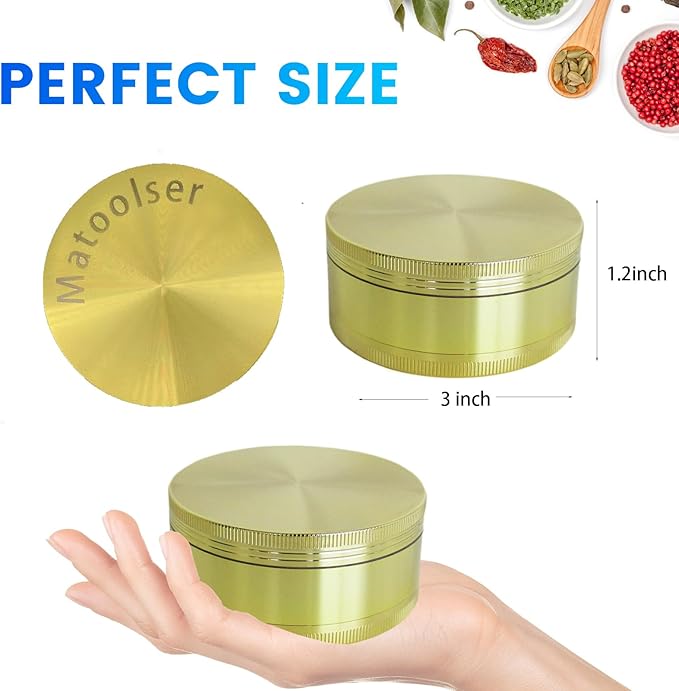 Matoolser 3 Inch Spice Grinder Mills for Kitchen (Gold)