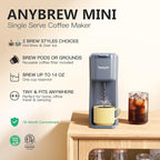 Tastyle Mini Hot and Iced Coffee Maker Single Serve, for K Cup and Ground, 6 to 14 Oz Brew Sizes, with Recipe Book, for Home, Travel, RV, Office and Dorm, Elegant Gray