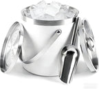 3L Double-Wall Insulated Stainless Steel White Ice Bucket with Scoop for Cocktail Bar - Metal Ice Bucket for Freezer with Lid for Parties,Camping,and More!Champagne Bucket,bar cart Accessories