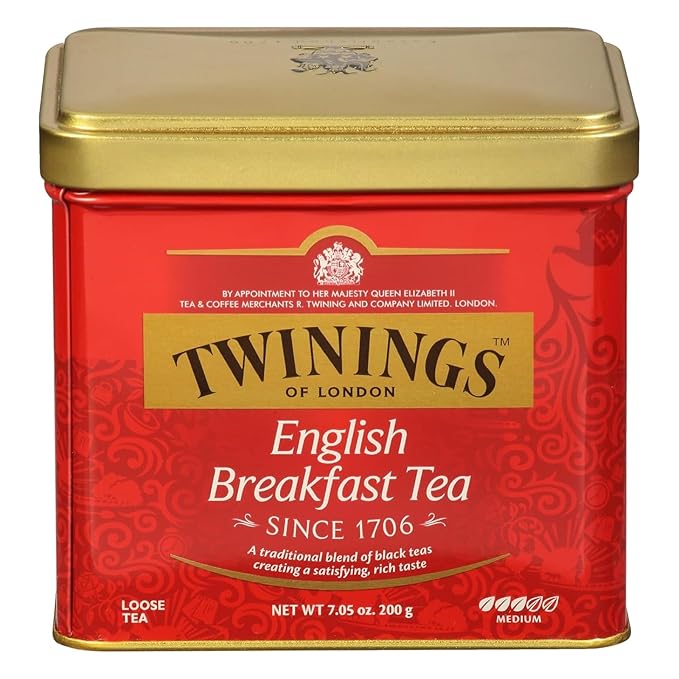 Twinings English Breakfast Loose Tea Tin, 7.05 Ounce Tin (Pack of 1), Smooth, Flavourful, Robust Black Tea Leaves, Caffeinated, Enjoy Hot or Iced