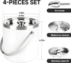 3L Double-Wall Insulated Stainless Steel White Ice Bucket with Scoop for Cocktail Bar - Metal Ice Bucket for Freezer with Lid for Parties,Camping,and More!Champagne Bucket,bar cart Accessories