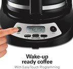 Hamilton Beach 12 Cup Programmable Drip Coffee Maker Machine, Regular & Bold Brew Options, Auto Pause and Pour, Glass Carafe, Black with Stainless Accents (46299J)
